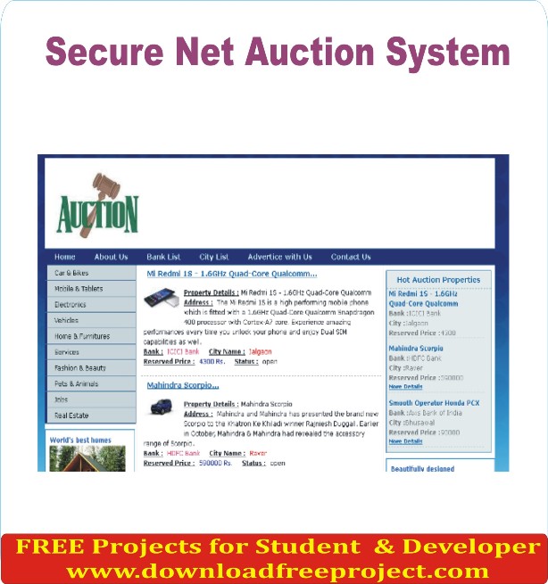 Free Secure Net Auction System In Java Projects Download